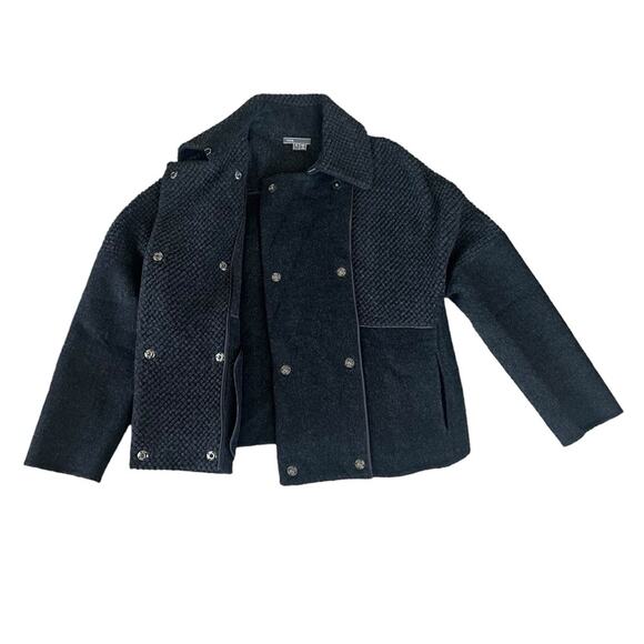 Vince. Women’s Sherpa Boucle Double Breasted Dark Carbon Charcoal Wool Coat Sz S - Picture 5 of 11